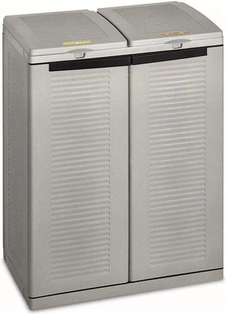 Poubelle de tri contre le désordre : double bac plastique gris 68x39 cm