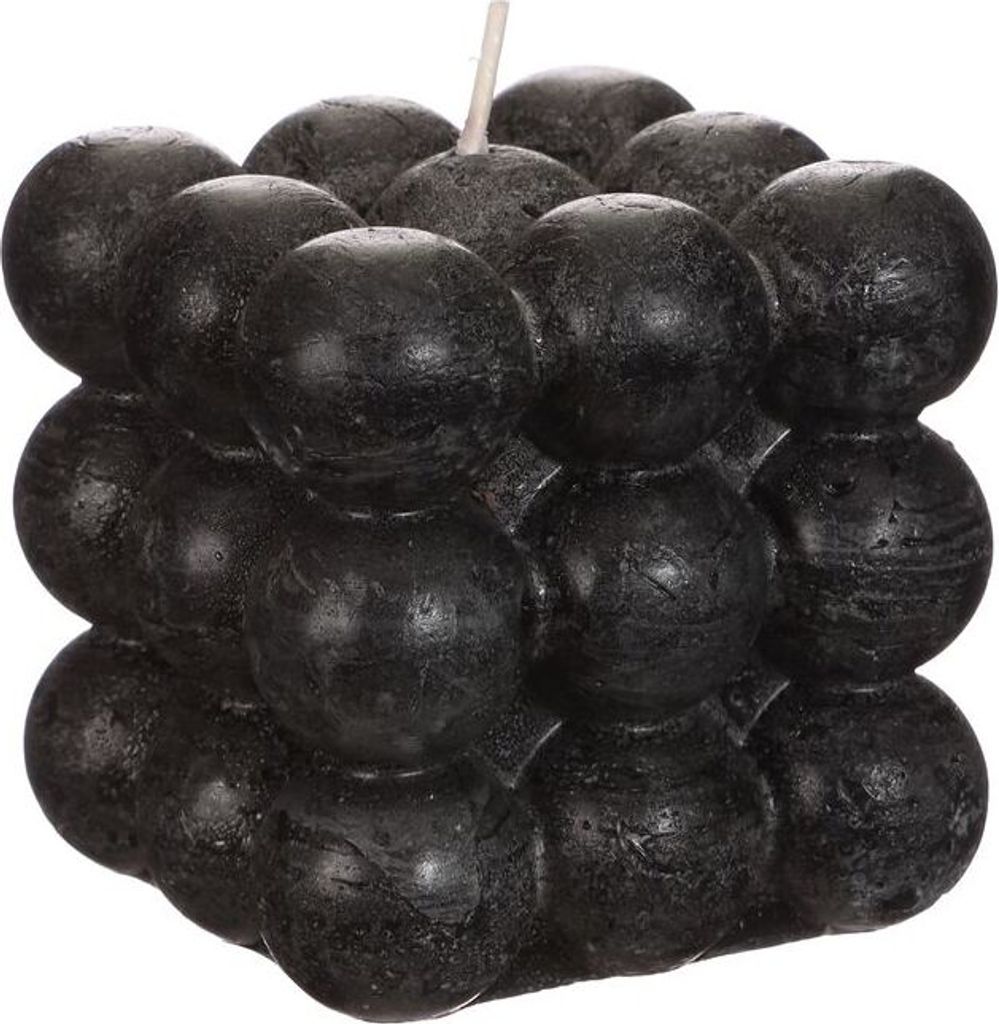 Bubble Kerze 8x8x8 cm, geruchlos, in vielen Farben wählbar | Wachs Kerze, Farbe:Schwarz