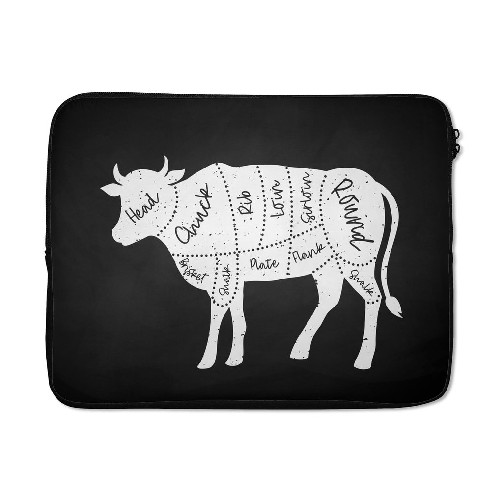 MuchoWow Laptop Hülle 17 Zoll Laptoptasche Küche - Kühe - Metzger - Zipper - Schutzabdeckung
