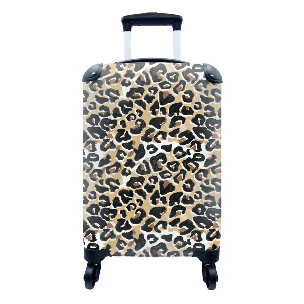 MuchoWow Koffer Handgepäck Trolley Rollkoffer Kleine Reisekoffer mit 4 Rollen - Pantherdruck - Aquarellfarbe - Braun - Schwarz - Cabin Size < 55...