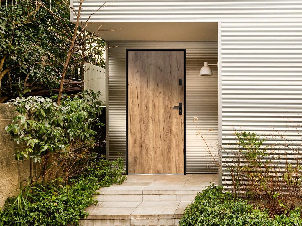 Eingangstür aus massivem Stahl - H 207 x B 100 cm - Eiche-Effekt - Druck links - AGUEDA