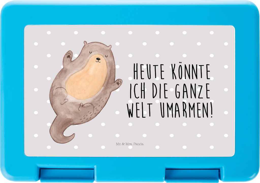 Mr. & Mrs. Panda Lunchbox Otter Umarmen - Grau Pastell - Geschenk, Hallo, Frühstücksdose, Vesperbox, gut Gelaunt, Bento Box, glücklich, Bentobox...