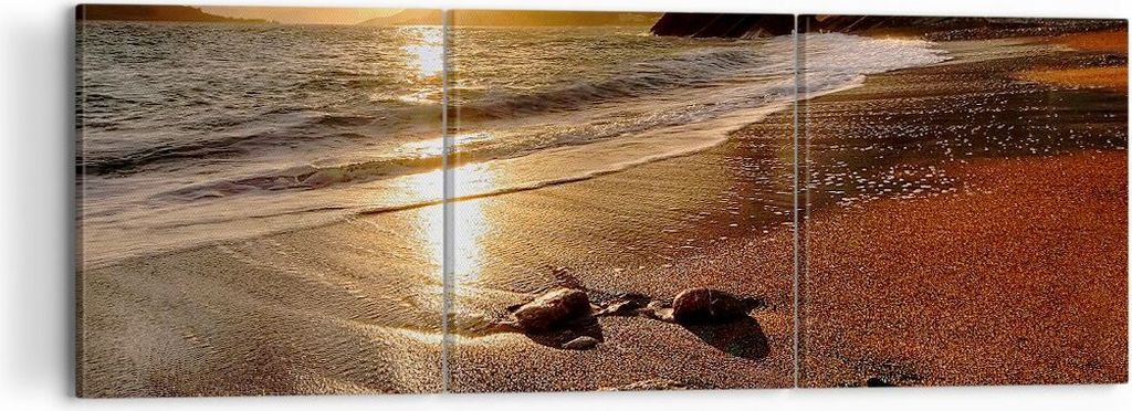 Bild auf Leinwand - Leinwandbild - Strand Wolken Abend Küste - 120x40cm - Wand Bild - Wanddeko - Leinwanddruck - Bilder - Kunstdruck - Wanddekorat...