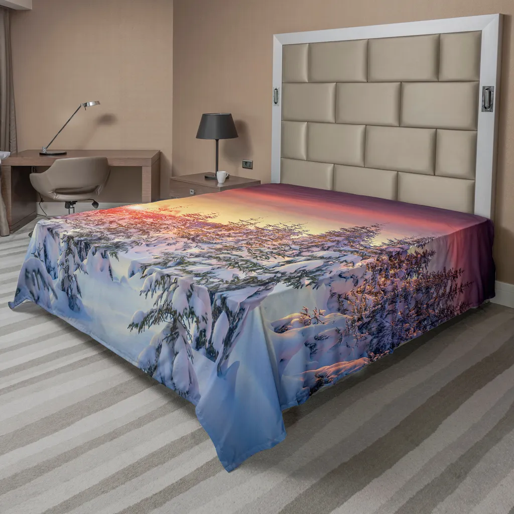 Drap de lit plat ABAKUHAUS paysage hivernal de montagne 275x260 cm