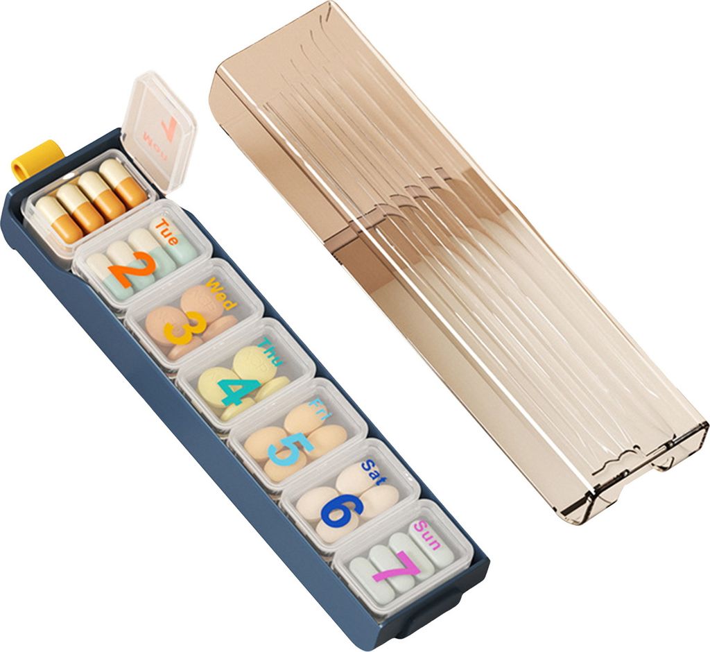 Pillendose mit Fächern für die Woche, 7 Fächer, staubdicht, feuchtigkeitsbeständig, durchsichtiger Deckel, Taschenformat, für Geschäftsreisen...
