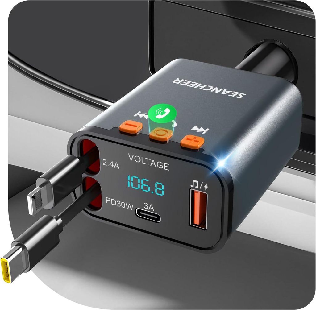 Autoladegerät, Bluetooth, MP3-Einziehkabel, Handy-Ladekabel, Superschnellladen, 4-in-1-Ladekabel