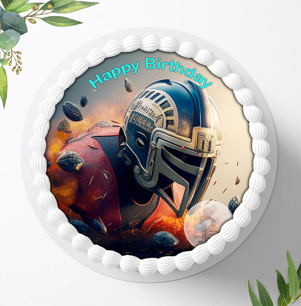 Für die Geburtstags Torte ein Tortenaufleger, Zuckerbild mit dem Motiv: Football, Essbares Foto für Torten, Fondant, Ø 20cm, 1972z
