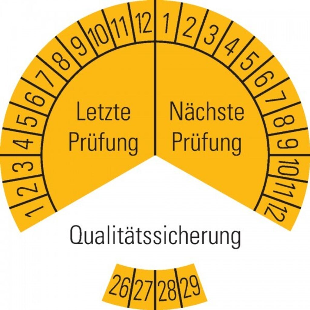 Dreifke Prüfplakette Qualitätssicherung 26-29, gelb, Dokumentenfolie, Ø30mm,...