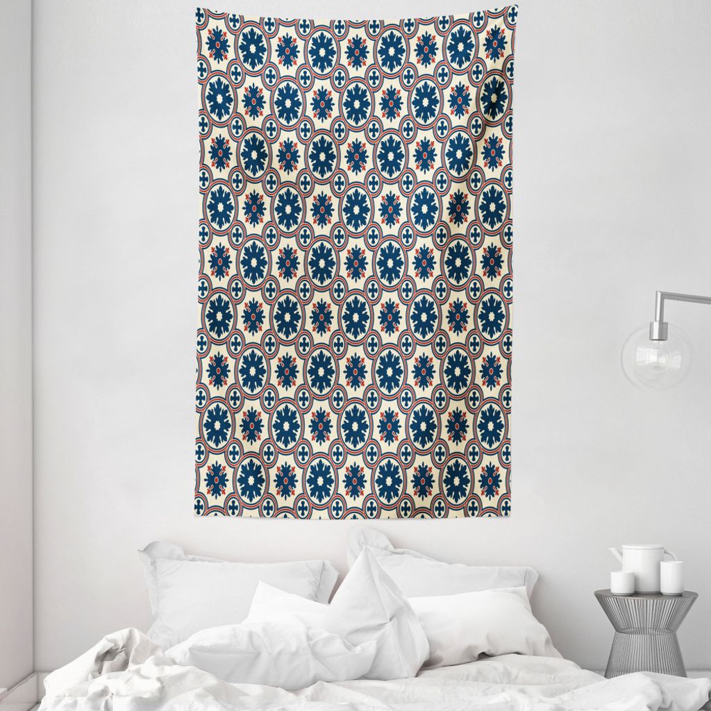 ABAKUHAUS Blumen Wandteppich und Tagesdecke, Aufwändige Kreise Inspiration aus Weiches Mikrofaser Stoff Waschbar ohne Verblassen Digitaldruck, 140...