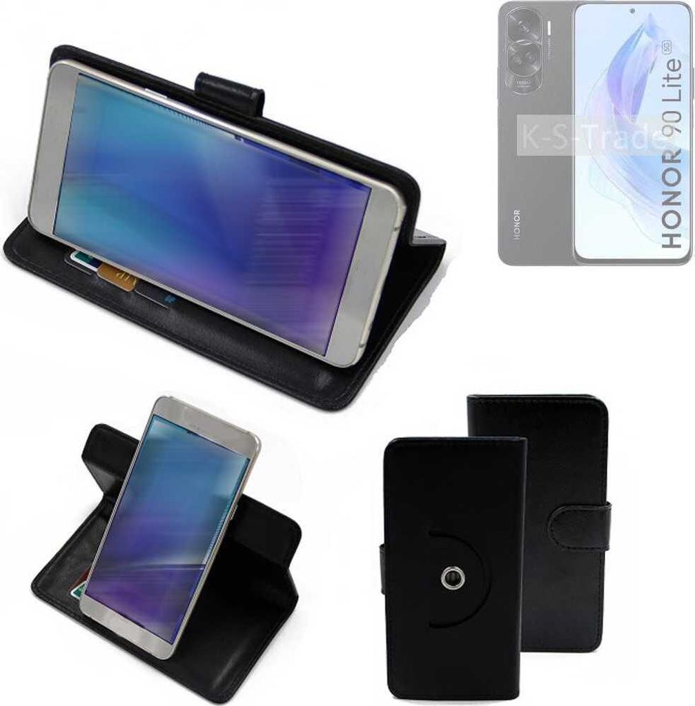 K-S-Trade Case Schutzhülle Handyhülle kompatibel mit Honor 90 Lite Flipcase Smartphone Cover Handy Schutz Tasche Klapphülle Walletcase schwarz