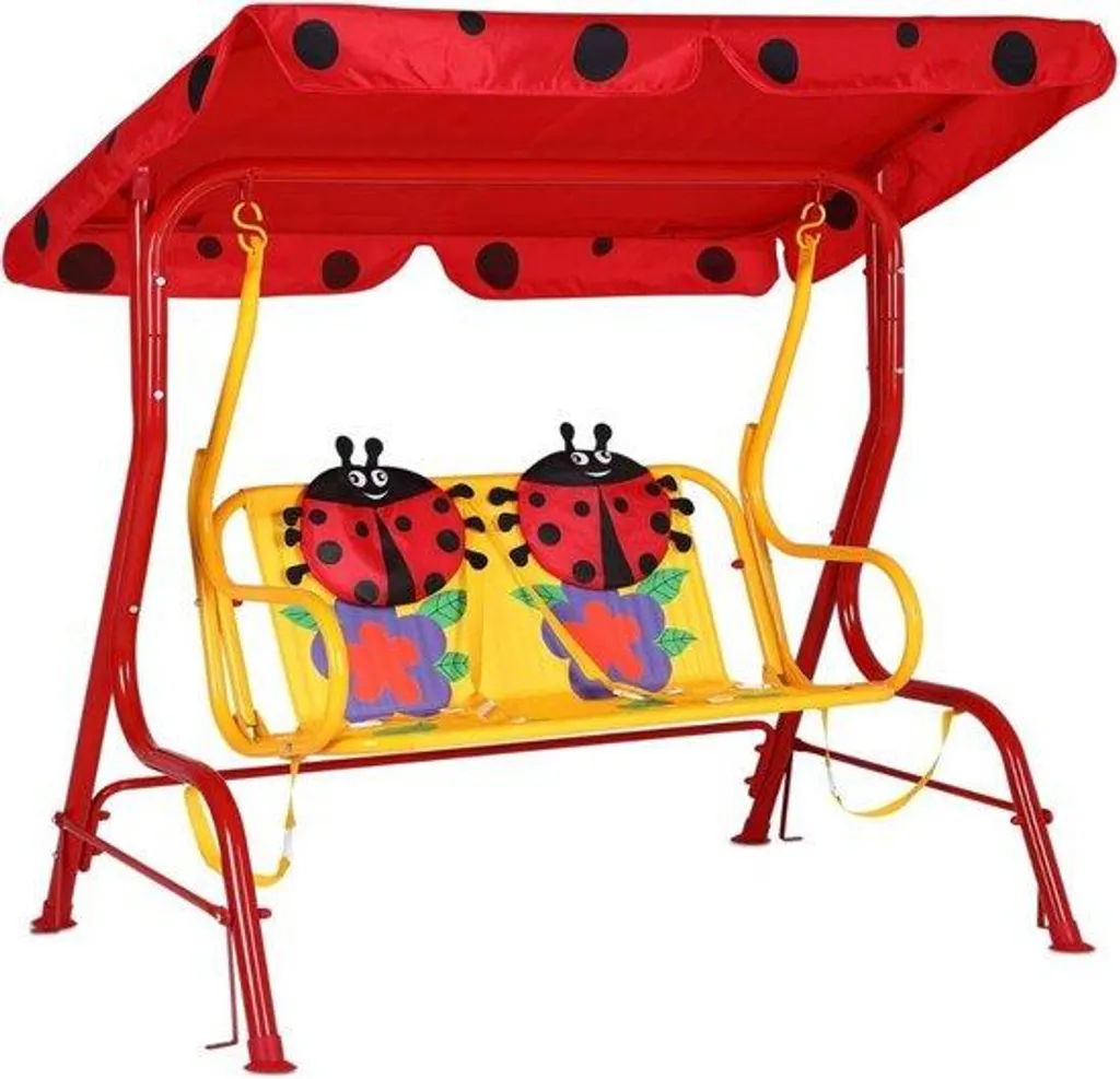 Balançoire rouge sécurisée pour éviter les chutes des bébés au jardin