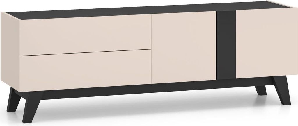 FURNLUX Tv Stand Freshion Beige Und Schwarz 160cm / Hauptfarbe: Beige / Abmessungen: 160 x 55 x 40 cm