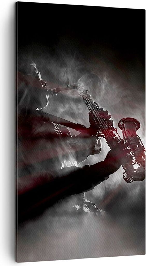 Bild auf Leinwand - Leinwandbild - Einteilig - Musiker Saxophonist Schwarz - 45x80cm - Wand Bild - Wanddeko - Wandbilder - Leinwanddruck - Bilder -...
