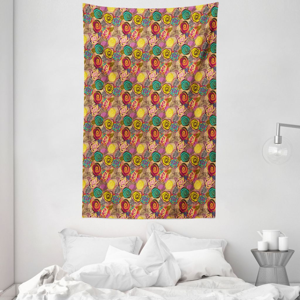 ABAKUHAUS Abstrakt Wandteppich und Tagesdecke, Bunte Rosen-Blüten aus Weiches Mikrofaser Stoff Waschbar ohne Verblassen Digitaldruck, 140 x 230 cm...