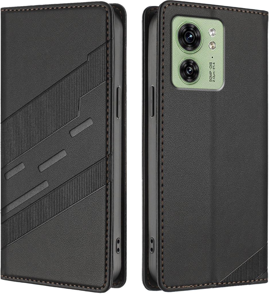 Hülle für Motorola Edge 40, Kunstleder Brieftaschen Handyhülle mit Kartenfach und Standfunktion Schwarz