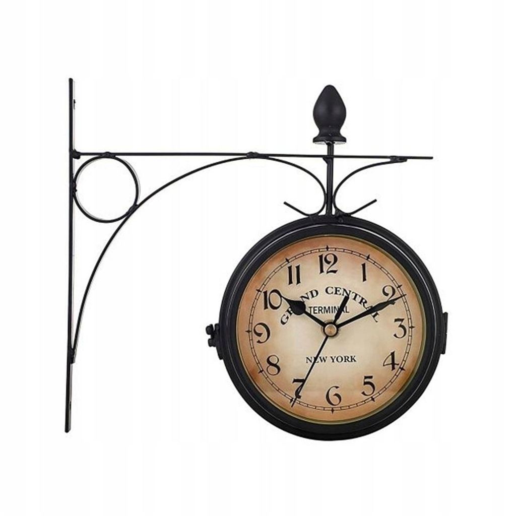 Wanduhr Vintage Quarzuhrwerke Mit Beidseitigem Ziffernblatt Doppelseitige Bahnhofsuhr Schmiedeeisern Retro Schwarz für Garten im Innenbereich