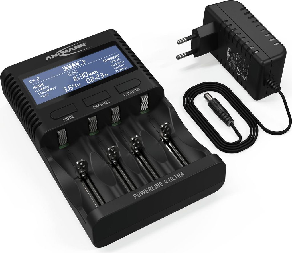ANSMANN Akku Ladegerät für NiMH und Li-Ion Akkus, USB Anschluss
