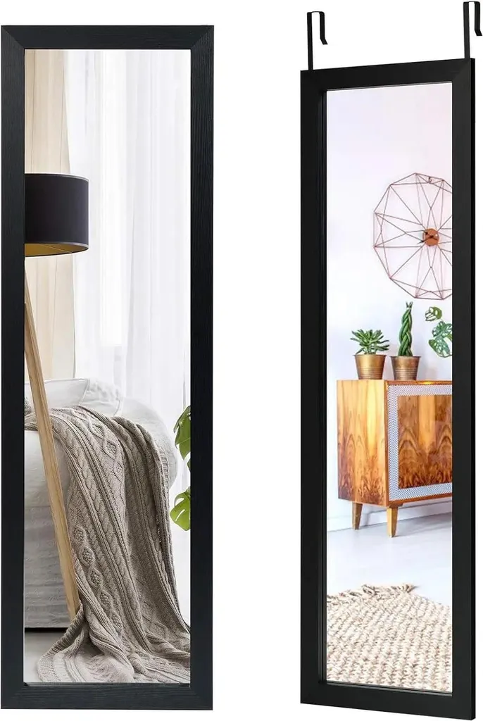 Grand miroir mural rectangulaire 120x37 cm cadre noir style industriel