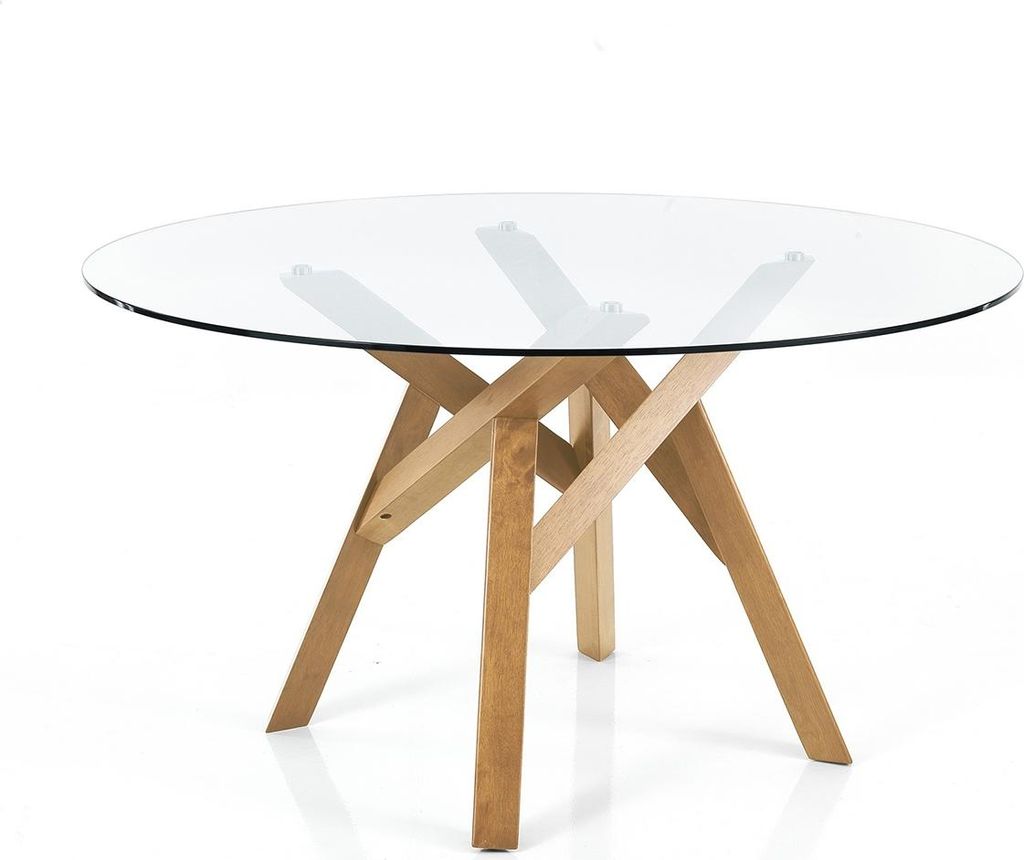 Runder Esstisch aus Glas und massivem Eichenholz Pitt