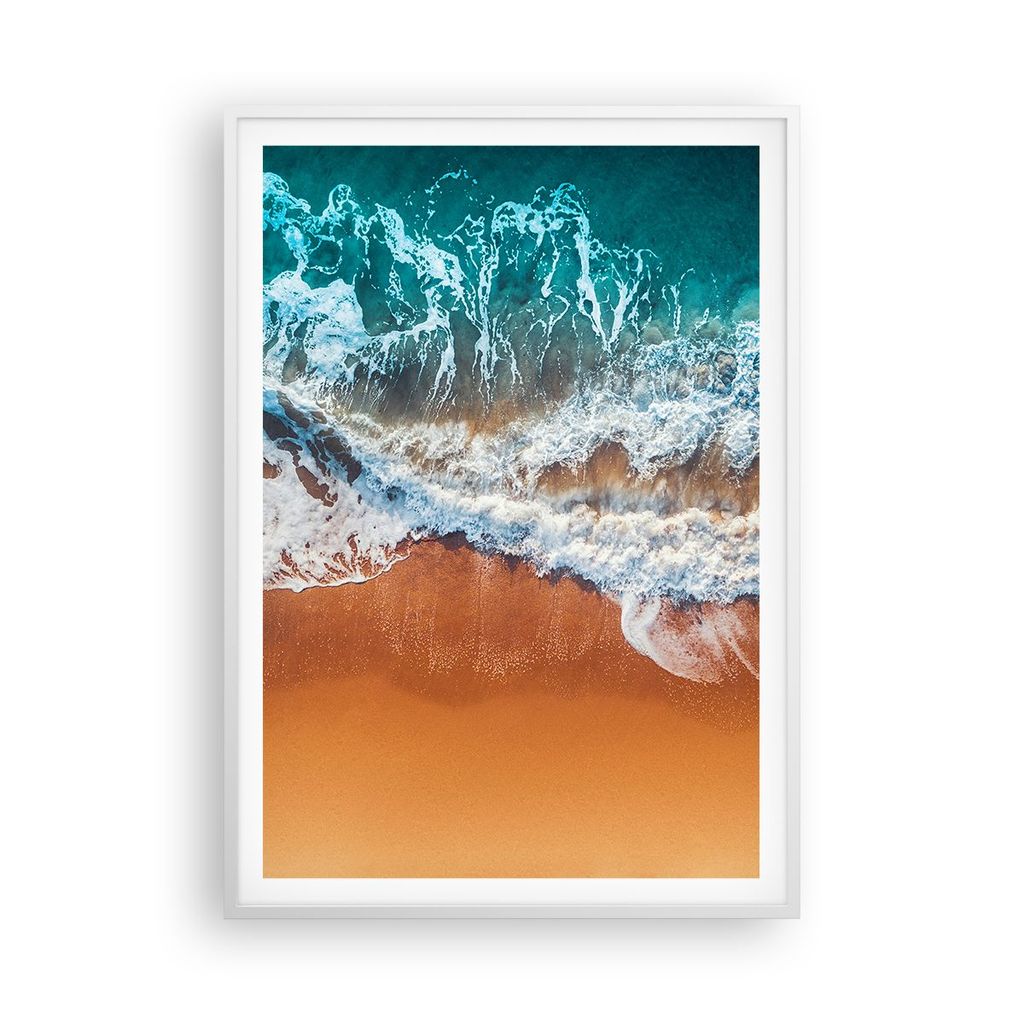 Gerahmtes Poster - Weißer Rahmen - Sand Wasser Strand - 70x100 cm - Wand Bild - Wanddeko - Wandbilder - Kunstposter - Wandposter - Bilderrahmen - ...