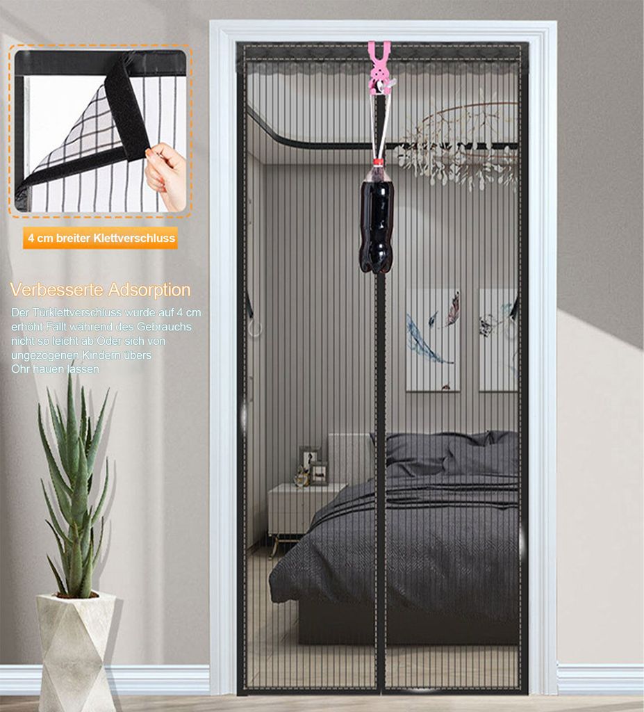 OKWISH Magnet Fliegengitter Balkontür ohne Bohren, Türvorhang Fliegenschutz Schiebetür, Insektenschutz Vorhang Tür durch leichte Montag 90x210cm