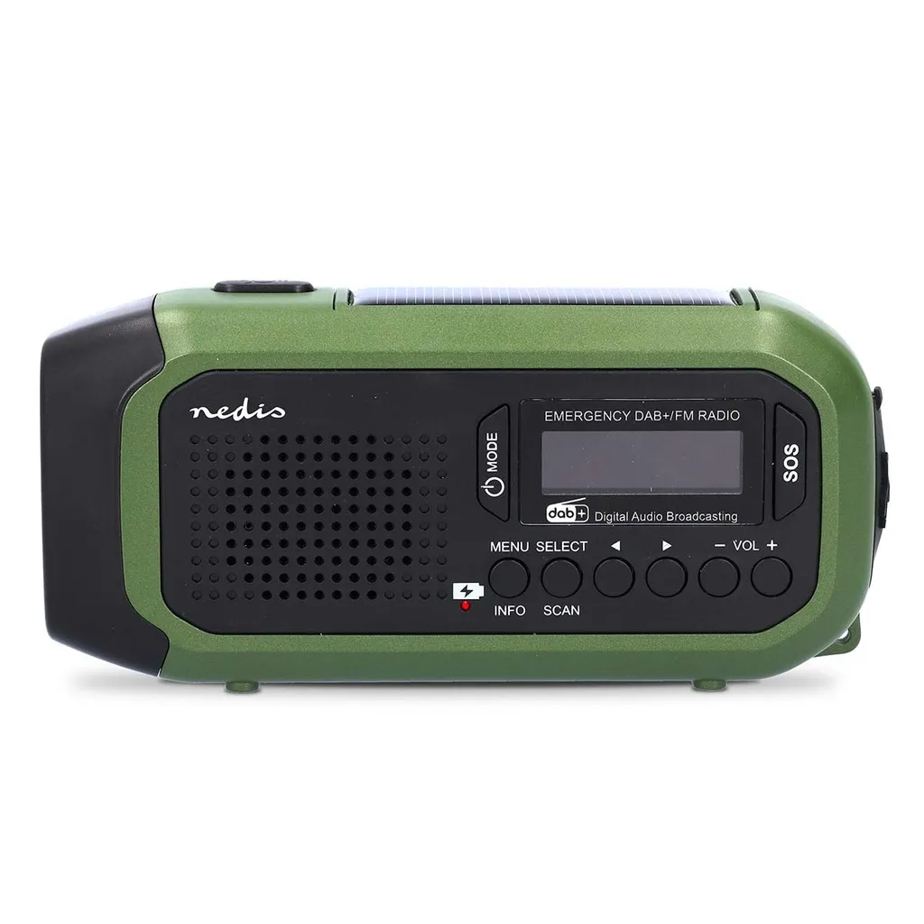 Radio d'urgence Nedis DAB+/FM Noire et Verte avec Chargeur Solaire et USB