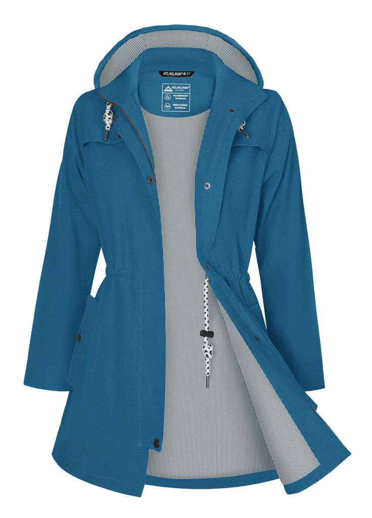 ATLASLAVA Regenjacke Damen Lang Wasserdicht Atmungsaktiv Produktbild 