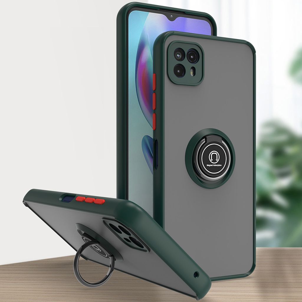 Moto G50 5G Hülle, Ring Halter Ständer Matte Transluzent TPU Rahmen Stoßfest Schutzhülle für Motorola Moto G50 5G dunkelgrün