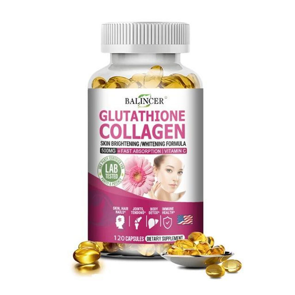 Glutathione Collagen Skin Whitening 500mg (120 Kapseln) Nahrungsergänzungsmittel, Haut, Haare, Nägel, Hautaufhellung, Gelenke, Detox, Immunsystem
