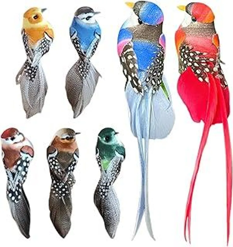 Offerta Set 7 Uccelli Decorativi - Clip Rapida e Piume Vere Giardino