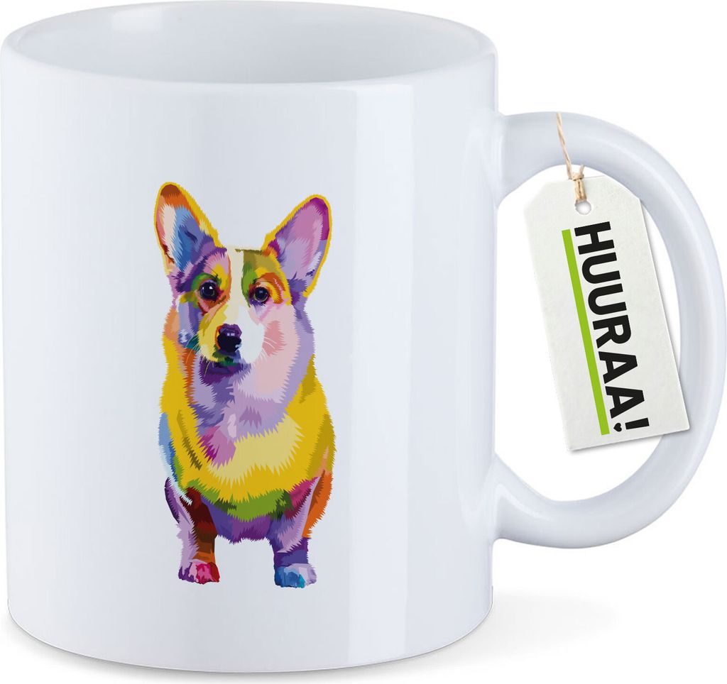 Huuraa Tasse Corgi Colorful Geschenk 330ml Weiß Corgi Präsent