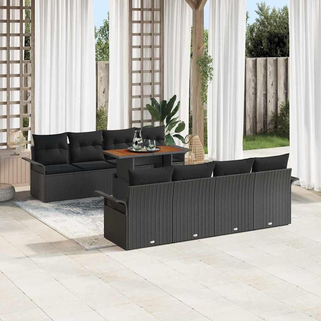 Maison Exclusive - Garten-Sofa-Set mit Speicher 9 pcs Schwarz Poly Rattan