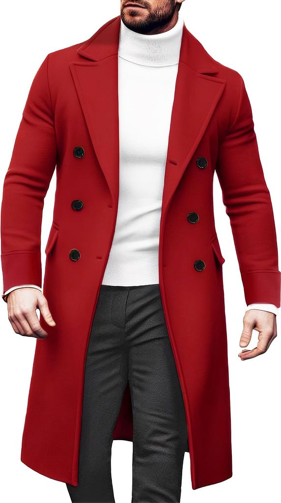 Herren Mantel Herbst Winter Lang Trenchcoat Slim Fit Zweireiher Wintermantel Revers Herrenmantel Casual Business Winterjacke, Herren, Armeegrün, L