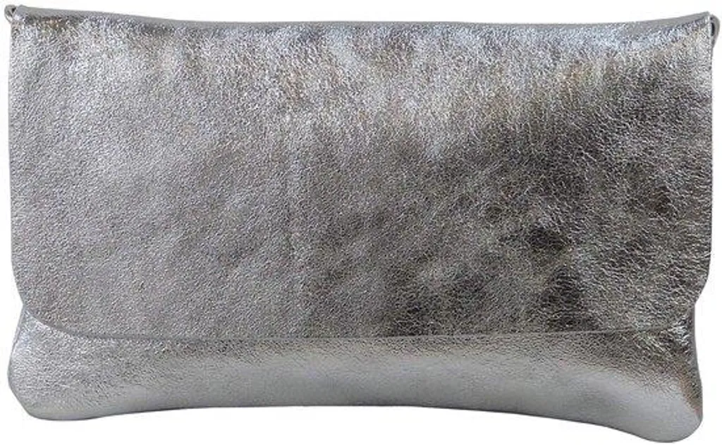 Petit sac en cuir argenté rigide avec bandoulière amovible Ely