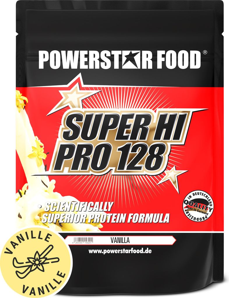 Powerstar SUPER HI PRO 128 | Mehrkomponenten Protein-Pulver 1kg | Höchste Biologische Wertigkeit | Protein-Shake zum Muskelaufbau | Vanilla