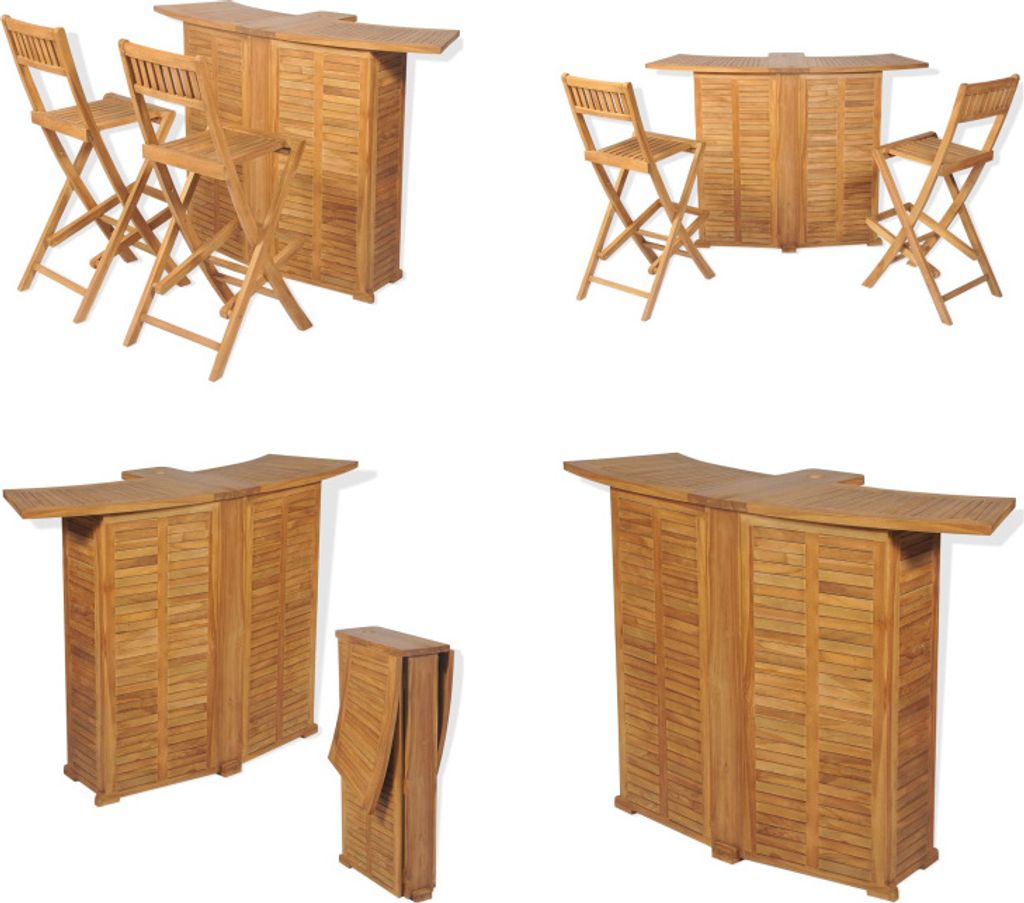 vidaXL 3 tlg. Bistro Set mit Klappstühlen Massivholz Teak - Outdoor Bar-Set - Outdoor Bar-Sets - Bar-Set - Bar-Sets