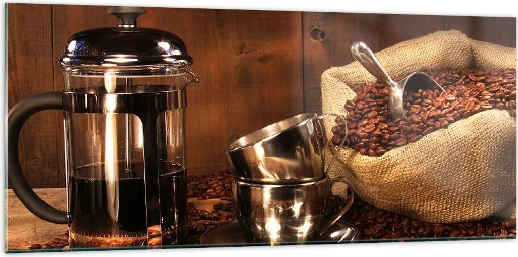 Bilder auf glas - Kaffeebohnen gerösteter Kaffee Tasse - 120x50cm - Glasbilder - Wandbilder - Kunstdruck - Wanddekoration aus Glas - Glas Bilder -...