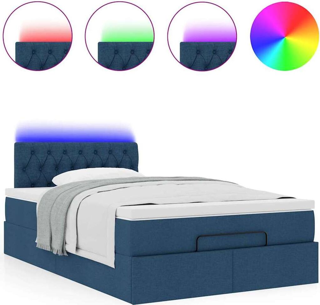 Ottomane Bett mit Matratze & LEDs Blau 120x190 cm Stoff
