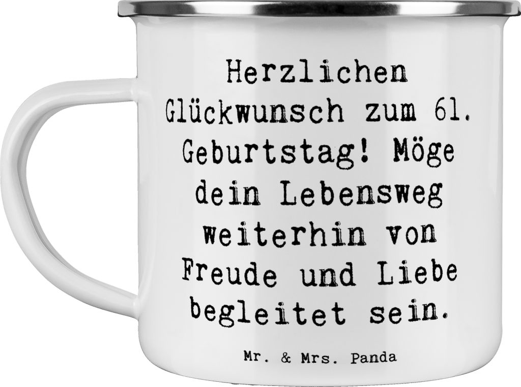 Mr. & Mrs. Panda Emaille Tasse Spruch 61. Geburtstag - Weiß - Geschenk, personalisierte Geschenke, Campingtasse, feiern, Happy Birthday, Lebensweg...