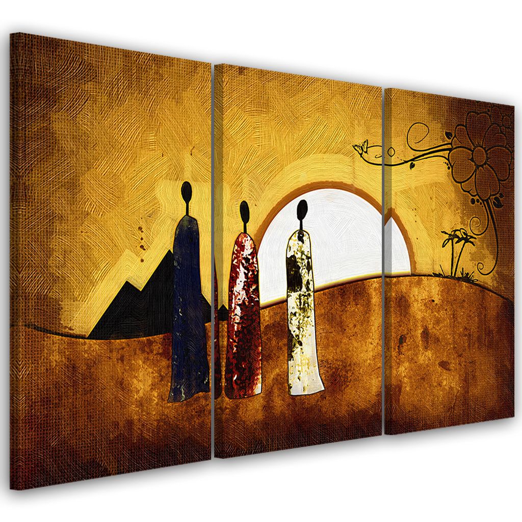 Triptychon auf leinwand abstraktionen - braun 150x100 cm Feeby braun wandbild bereit zum aufhängen