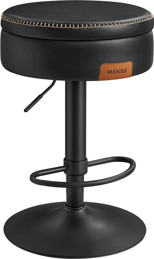 Chaise haute de bar pivotante noire avec coffre de rangement discret - 75cm
