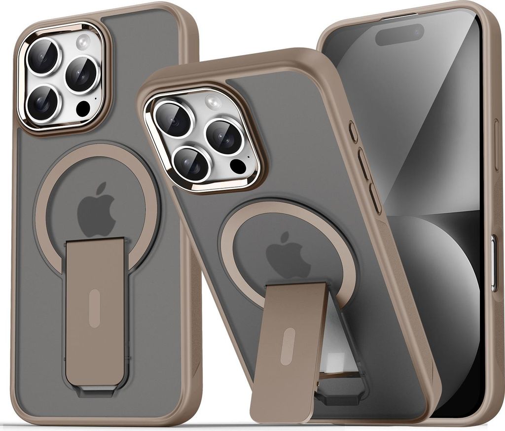 Magnet Ständer Hülle für iPhone 13, iPhone 14, Kompatibel mit MagSafe, Matt Rückseite Stoßfeste Handyhülle Braun