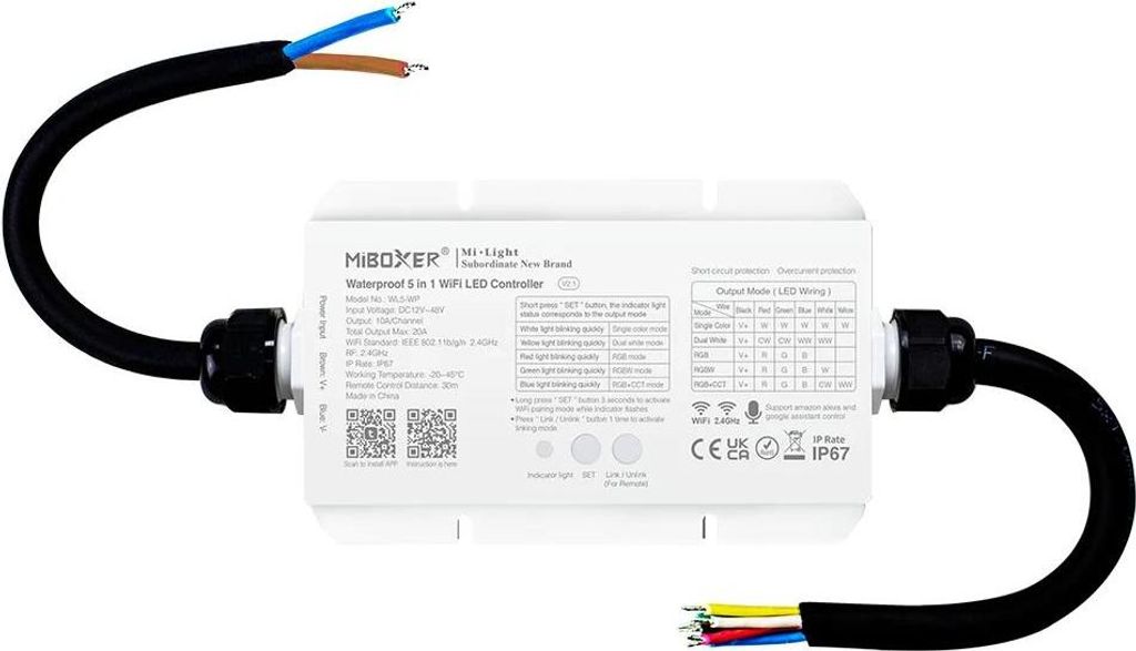 MiBoxer WL5-WP 5-in-1 LED Controller IP67 – RGB, CCT, RGB+CCT, 12–48 V, WiFi und 2.4 GHz, wasserdicht