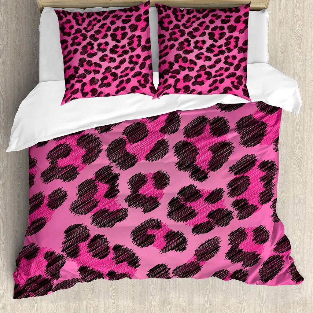 ABAKUHAUS Teen Zimmer Bettbezug Set, Lebendige Leopard-Haut-Muster-Mode-moderne wilde und sexy Farben-Anzeige, 155 x 220 cm + 80 x 80 cm, Magenta u...