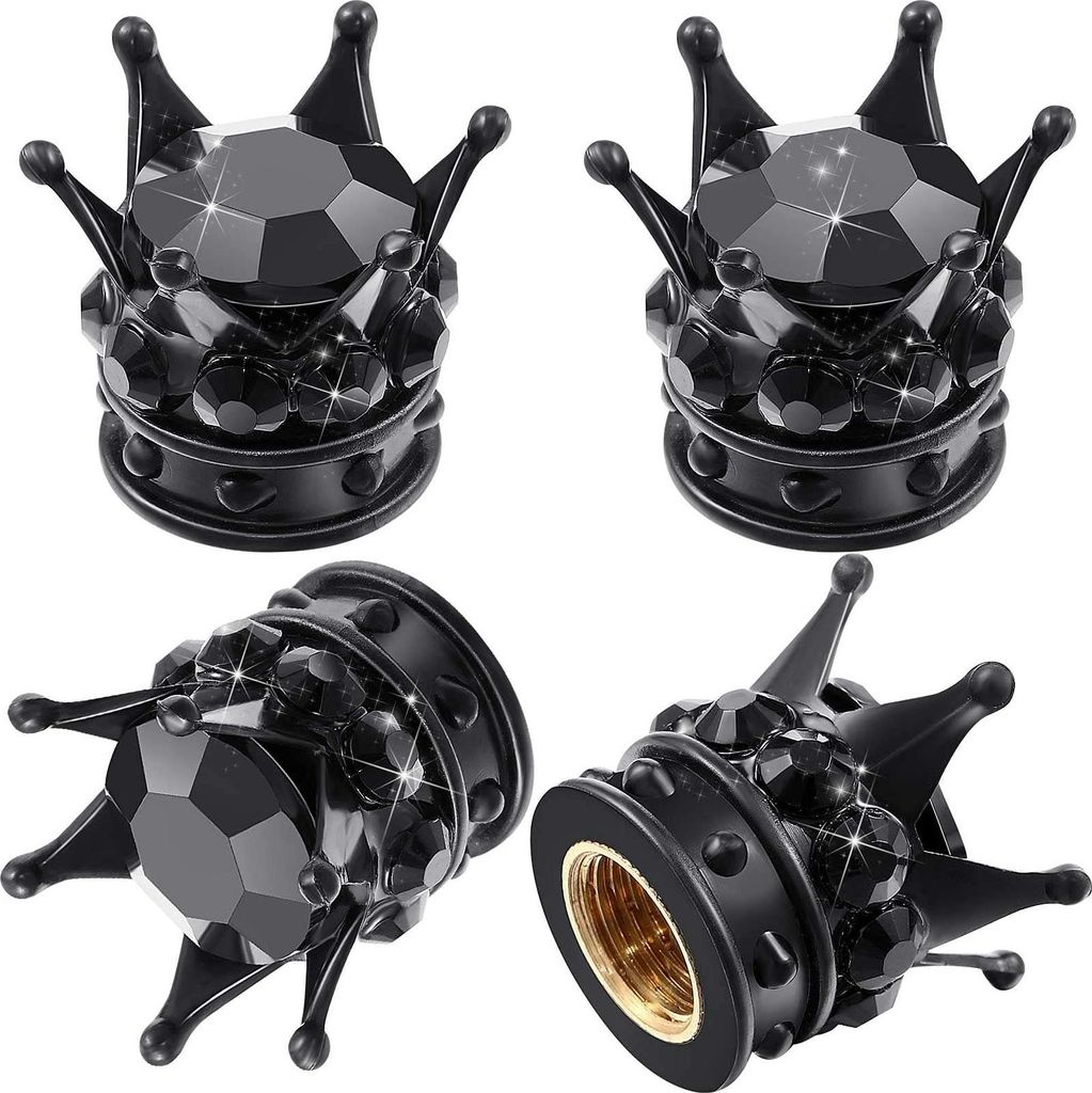 INF Schwarze ABS Kronen Ventilkappen mit Strass 4er Set für Produktbild 