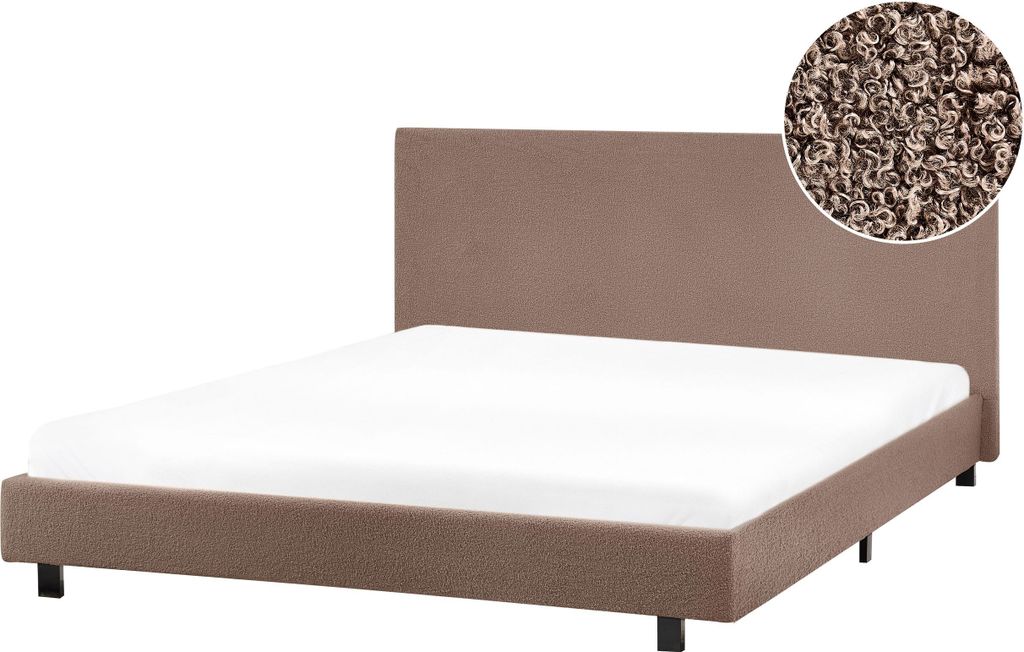 BELIANI Polsterbett Braun Bouclé mit Lattenrost 140x200 cm Hohes Kopfteil Metallbeine Klassisch Schlicht Schlafzimmer Bettrahmen Stoffbett Doppelbett