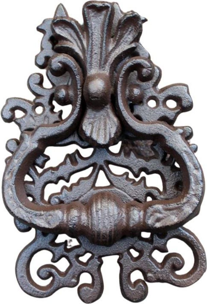 A decorative door knocker.