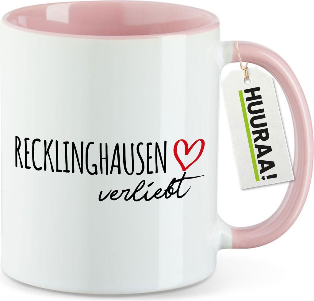 Huuraa Kaffeetasse Recklinghausen verliebt 330ml Rosa Keramik Kaffeebecher Geschenkidee