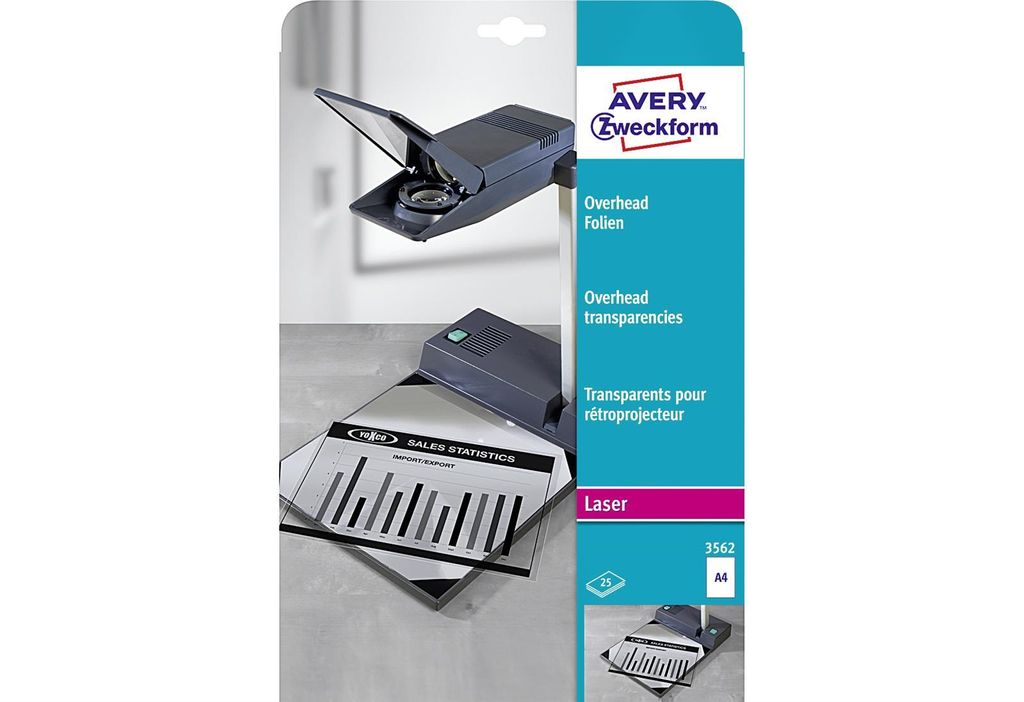 Avery Zweckform 3562 Overhead-Folien, DIN A4, spezialbeschichtet, stapelverarbeitbar, Stärke: 0,10 mm, 25 Blatt