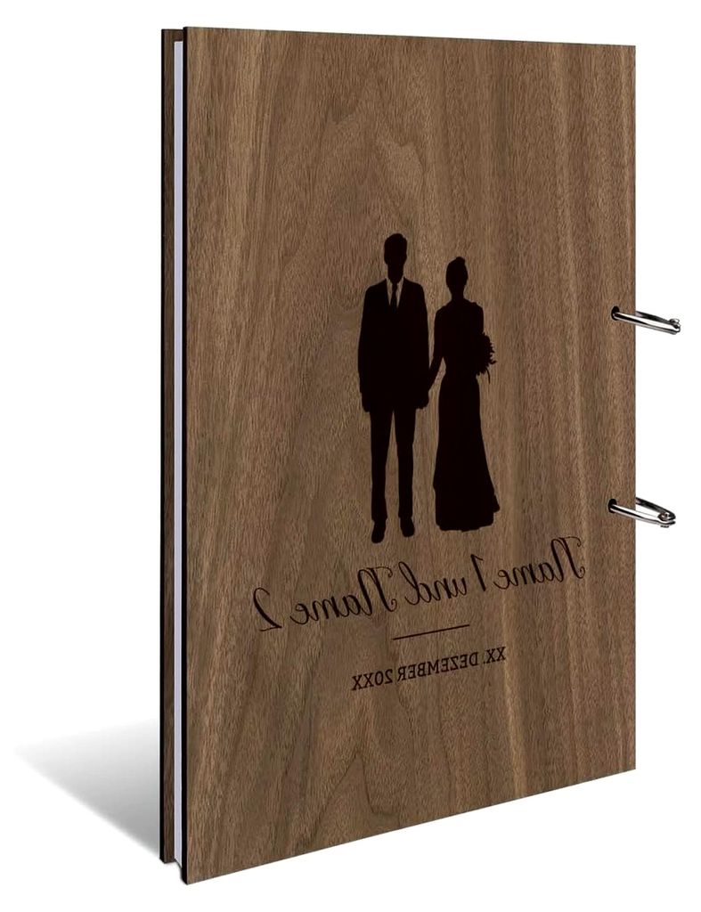 Hochzeit Gästebuch aus Okoume Holz mit individueller Gravur und 144 Innenseiten aus Naturpapier DIN A4 hoch 215 x 302 mm - Brautpaar